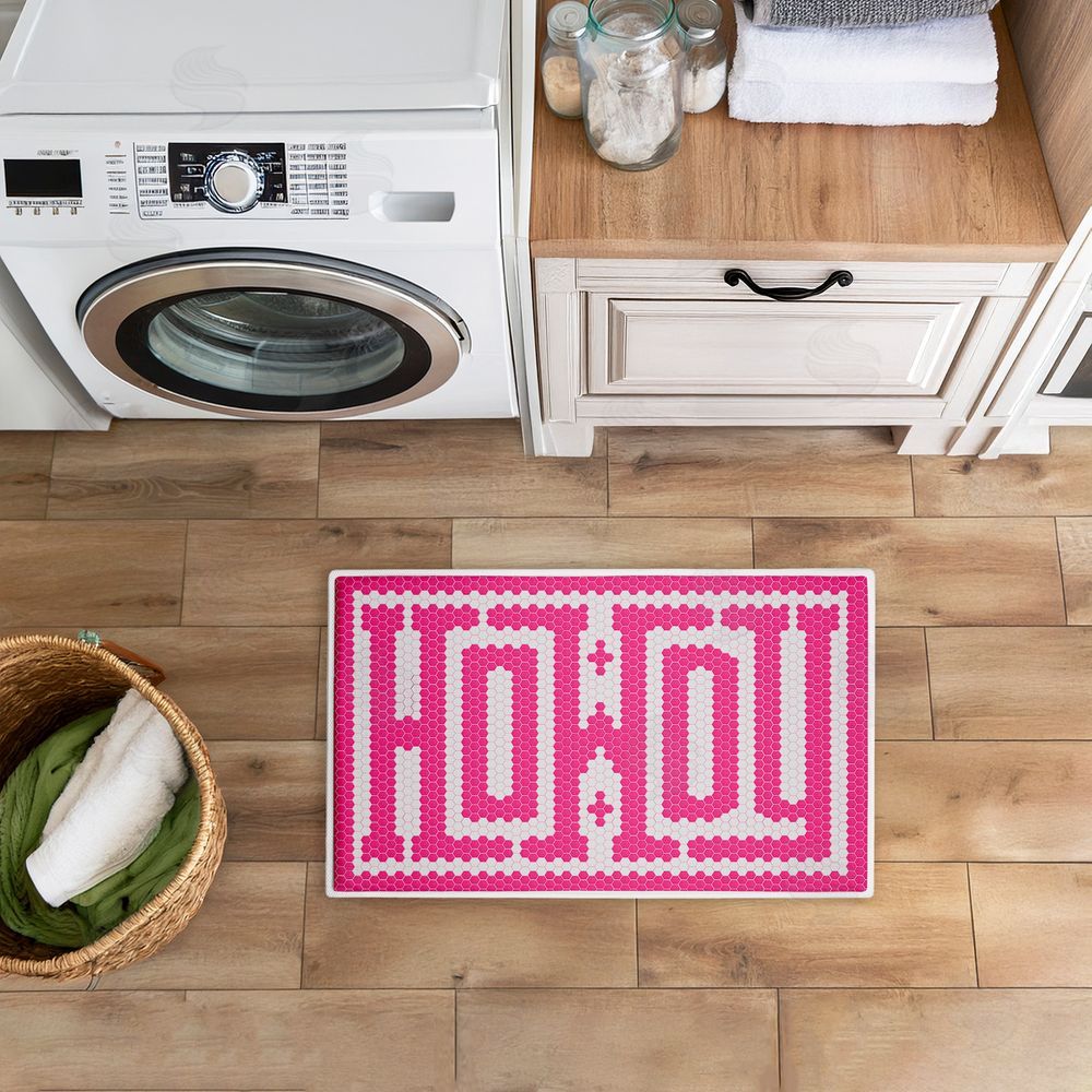 Lettered and Lined | Western Greeting Howdy Pink Plush Bath Mat