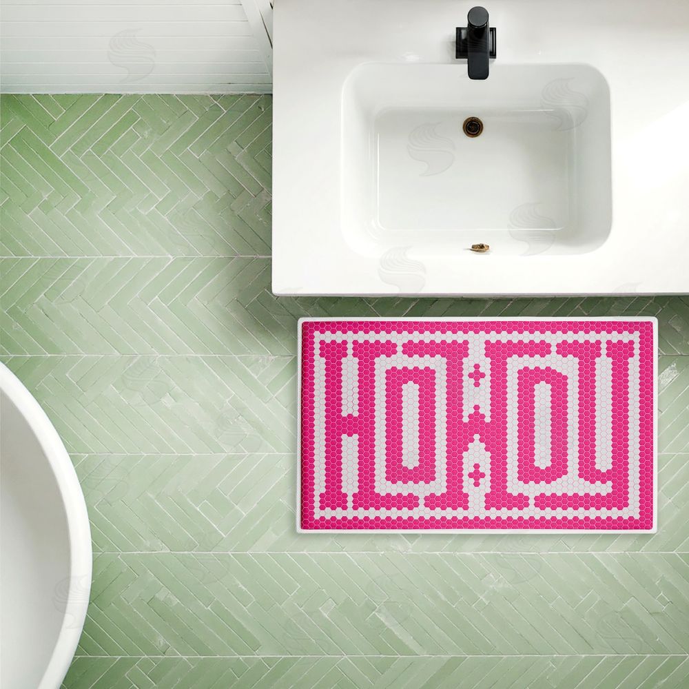 Lettered and Lined | Western Greeting Howdy Pink Plush Bath Mat