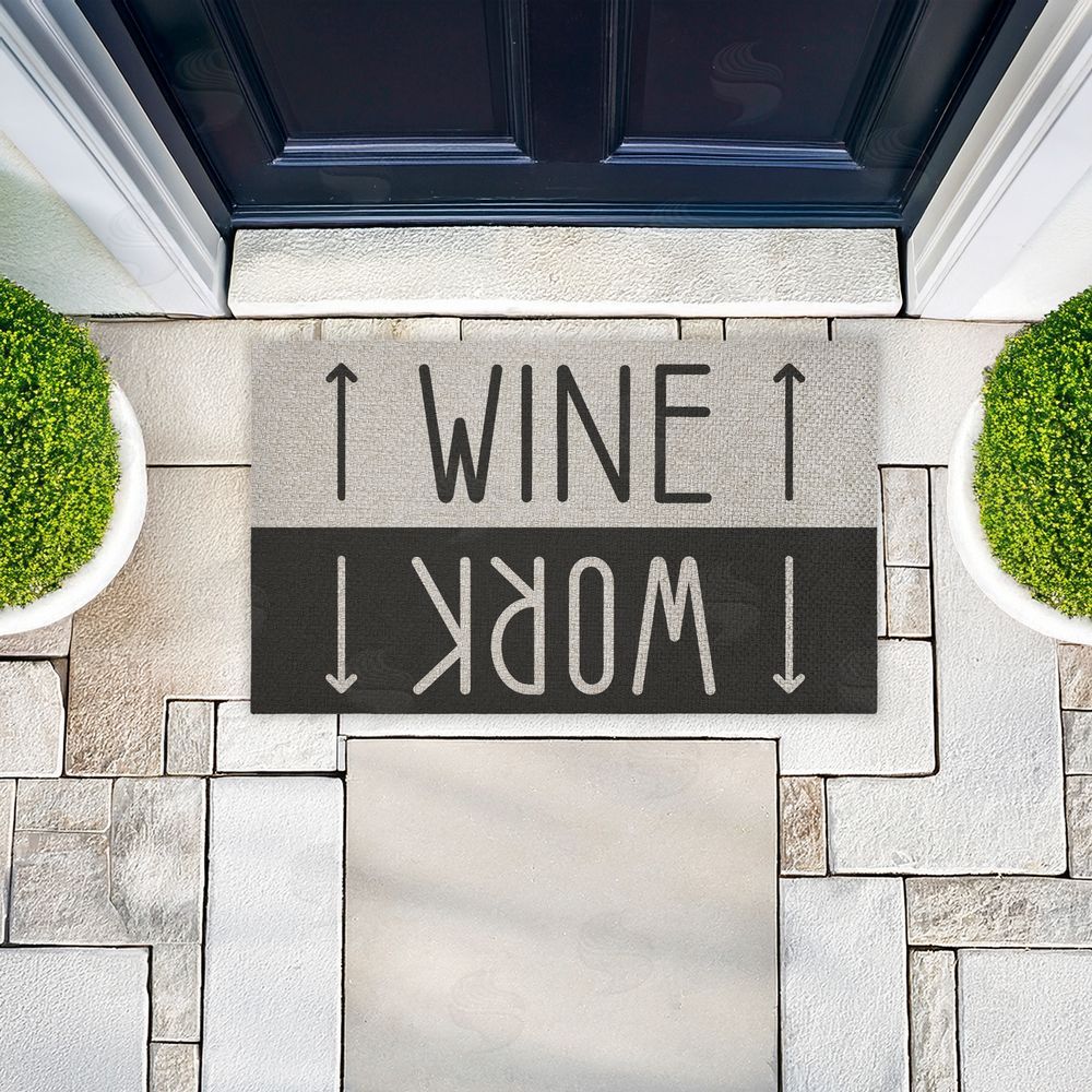 Stupell Studio | Work & Wine Welcome Faux Sisal Door Mat