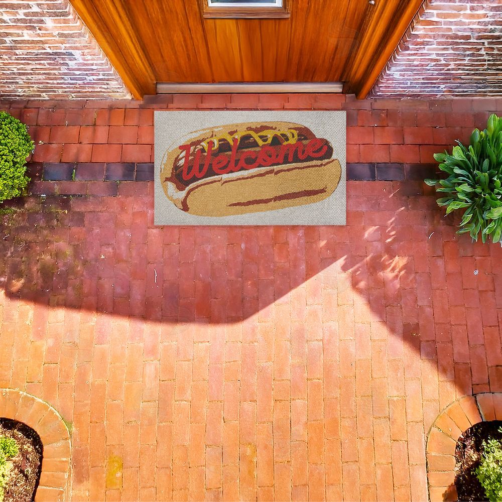 Stupell Studio | Welcome Hotdog Pop Style Faux Sisal Door Mat