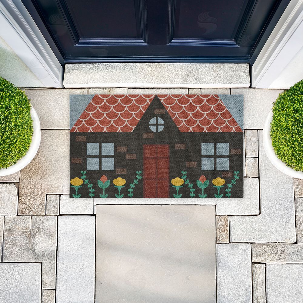 Stupell Studio | Quaint Brick Cottage Faux Sisal Door Mat