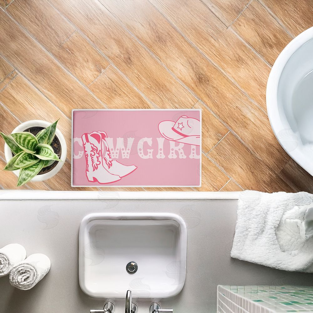 Corinne Rose Designs | Pink Feminine Dancing Cowgirl Plush Bath Mat