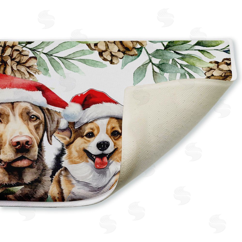 Kim Allen | Three Christmas Hat Dogs Plush Bath Mat