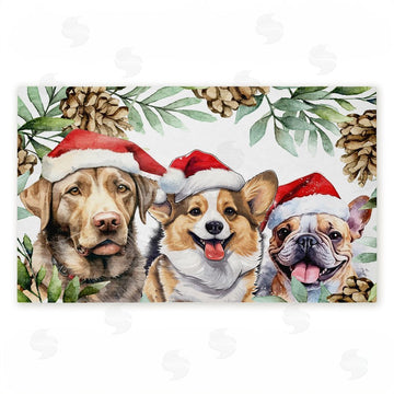 Kim Allen | Three Christmas Hat Dogs Non-Woven Door Mat