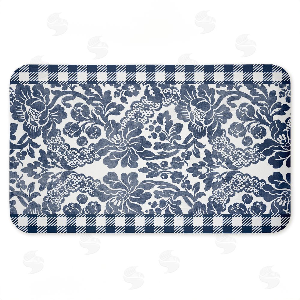 Kim Allen | Navy Gingham Florals Anti-Fatigue Mat