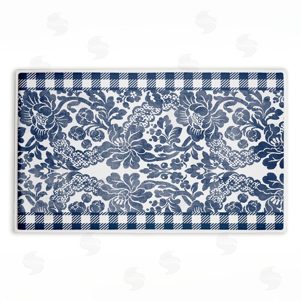 Kim Allen | Navy Gingham Florals Plush Bath Mat