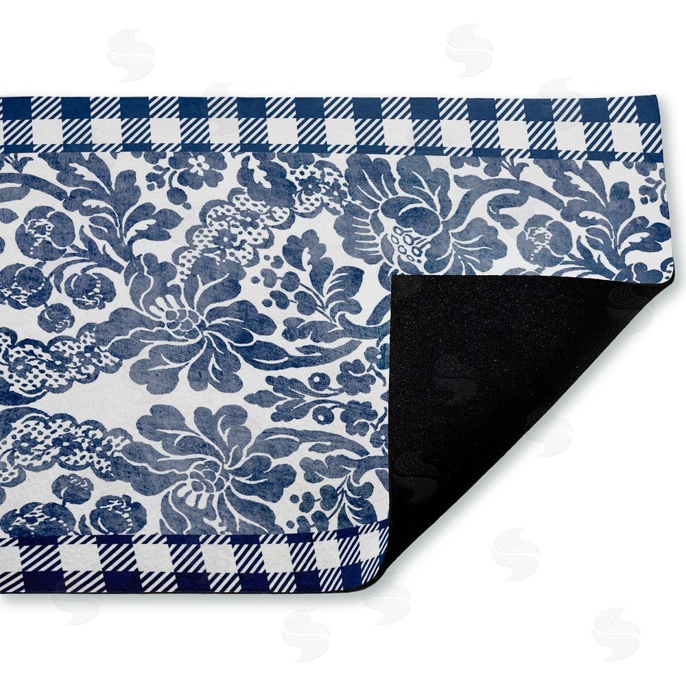 Kim Allen | Navy Gingham Florals Non-Woven Door Mat