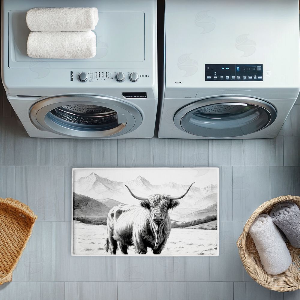 Kim Allen | Highland Sketch in Mountains Plush Bath Mat