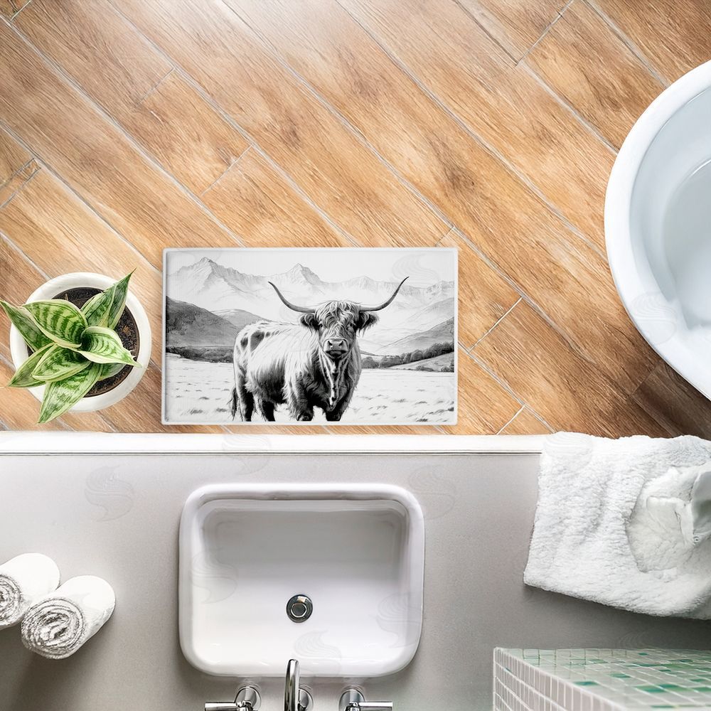 Kim Allen | Highland Sketch in Mountains Plush Bath Mat