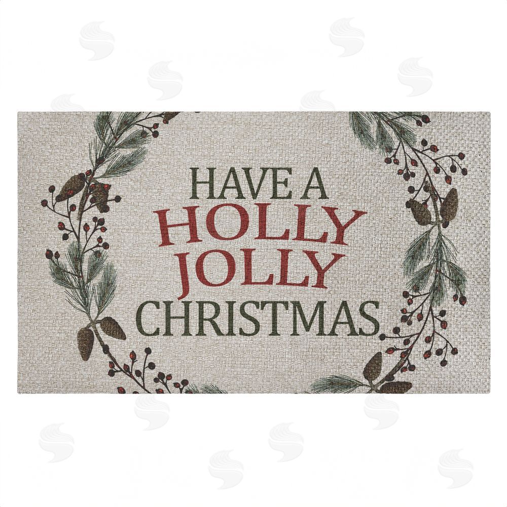Kim Allen | Holly Jolly Christmas Sentiment Faux Sisal Door Mat