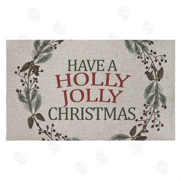 Kim Allen | Holly Jolly Christmas Sentiment Faux Sisal Door Mat