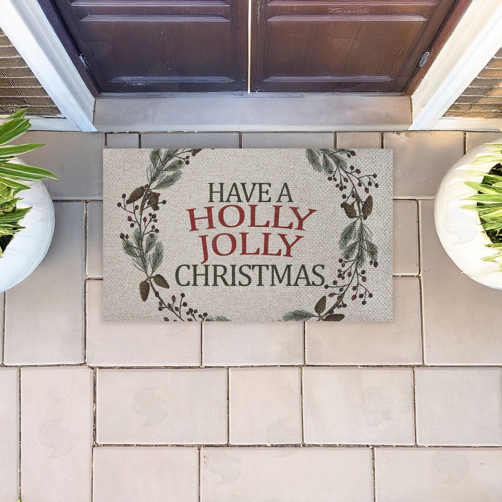 Kim Allen | Holly Jolly Christmas Sentiment Faux Sisal Door Mat