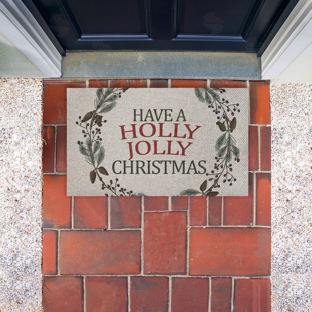 Kim Allen | Holly Jolly Christmas Sentiment Faux Sisal Door Mat