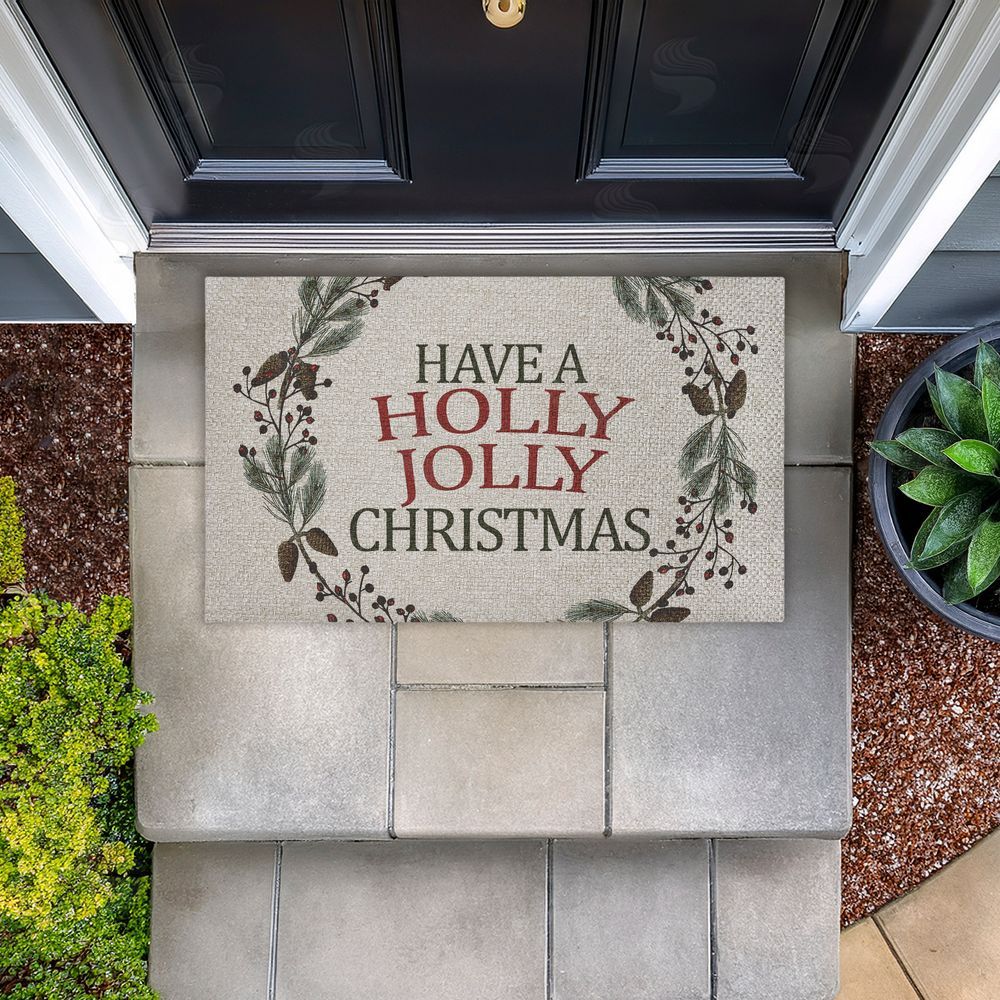 Kim Allen | Holly Jolly Christmas Sentiment Faux Sisal Door Mat