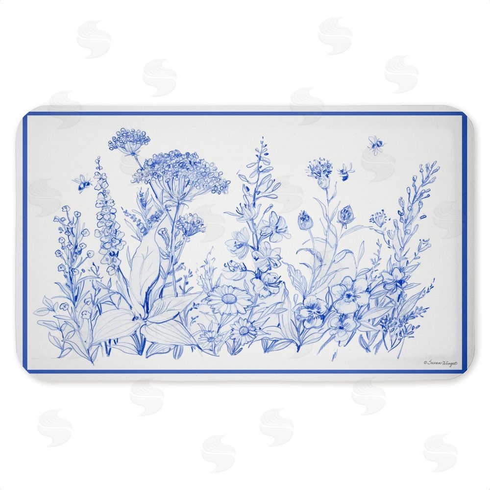 Susan Winget | Blue Toile Flowers Anti-Fatigue Mat