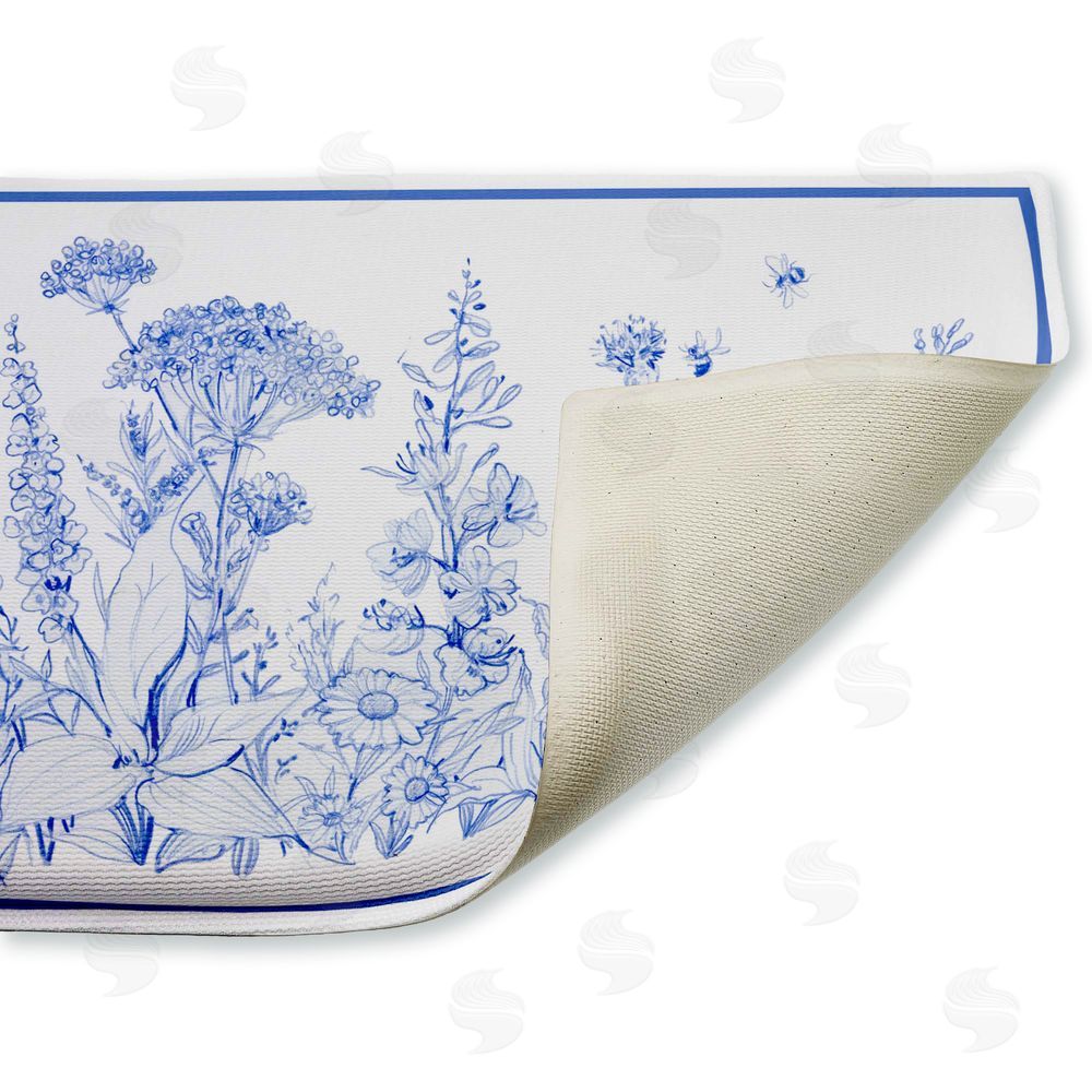 Susan Winget | Blue Toile Flowers Plush Bath Mat