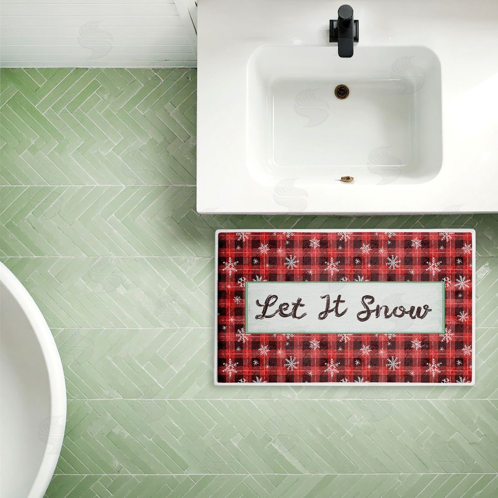 Chad Barrett | Let It Snow Red Plaid Plush Bath Mat