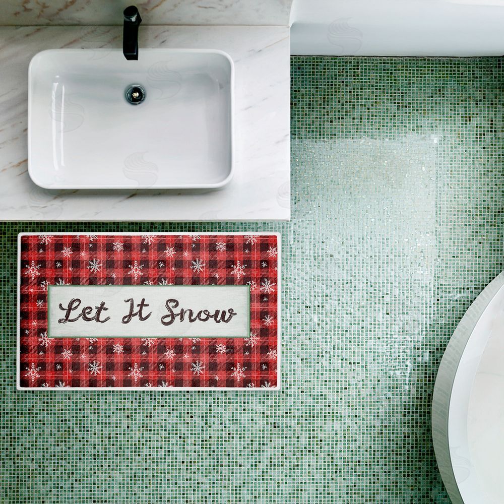 Chad Barrett | Let It Snow Red Plaid Plush Bath Mat
