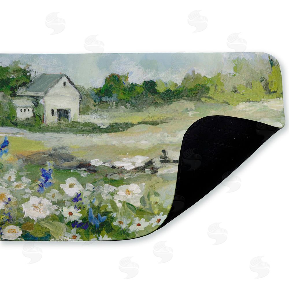 Susan Winget | Barn With White Flowers Anti-Fatigue Mat