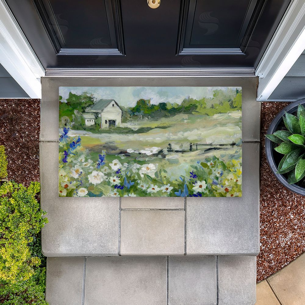 Susan Winget | Barn With White Flowers Non-Woven Door Mat