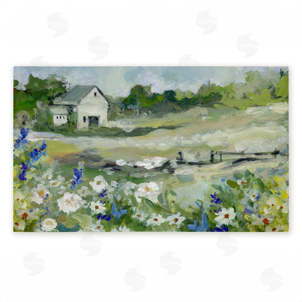 Susan Winget | Barn With White Flowers Non-Woven Door Mat