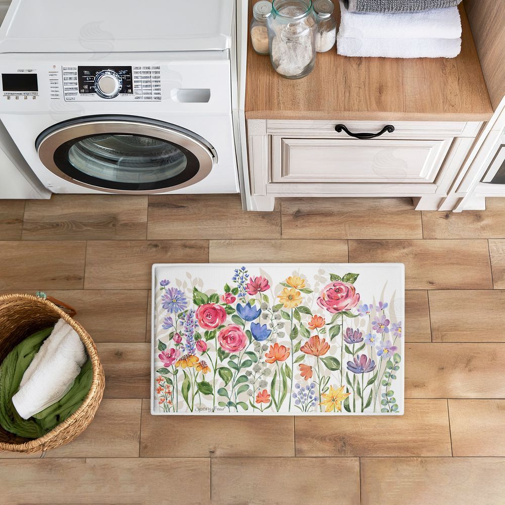 Jenny Faw | Springtime Wildflower Blossoms Plush Bath Mat