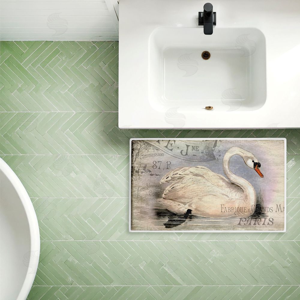 Suzanne Nicoll | French Swan Vintage Motif Plush Bath Mat