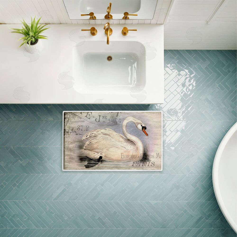 Suzanne Nicoll | French Swan Vintage Motif Plush Bath Mat