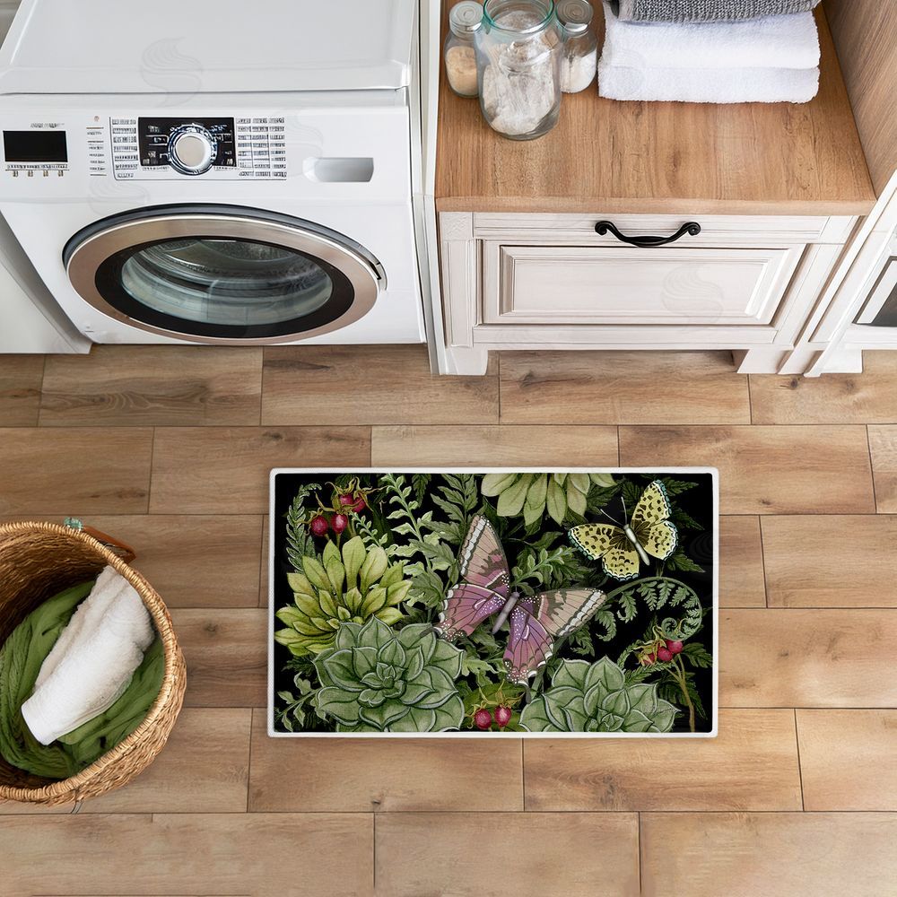 Nicole Tamarin | Dark Succulents Midnight Garden Plush Bath Mat