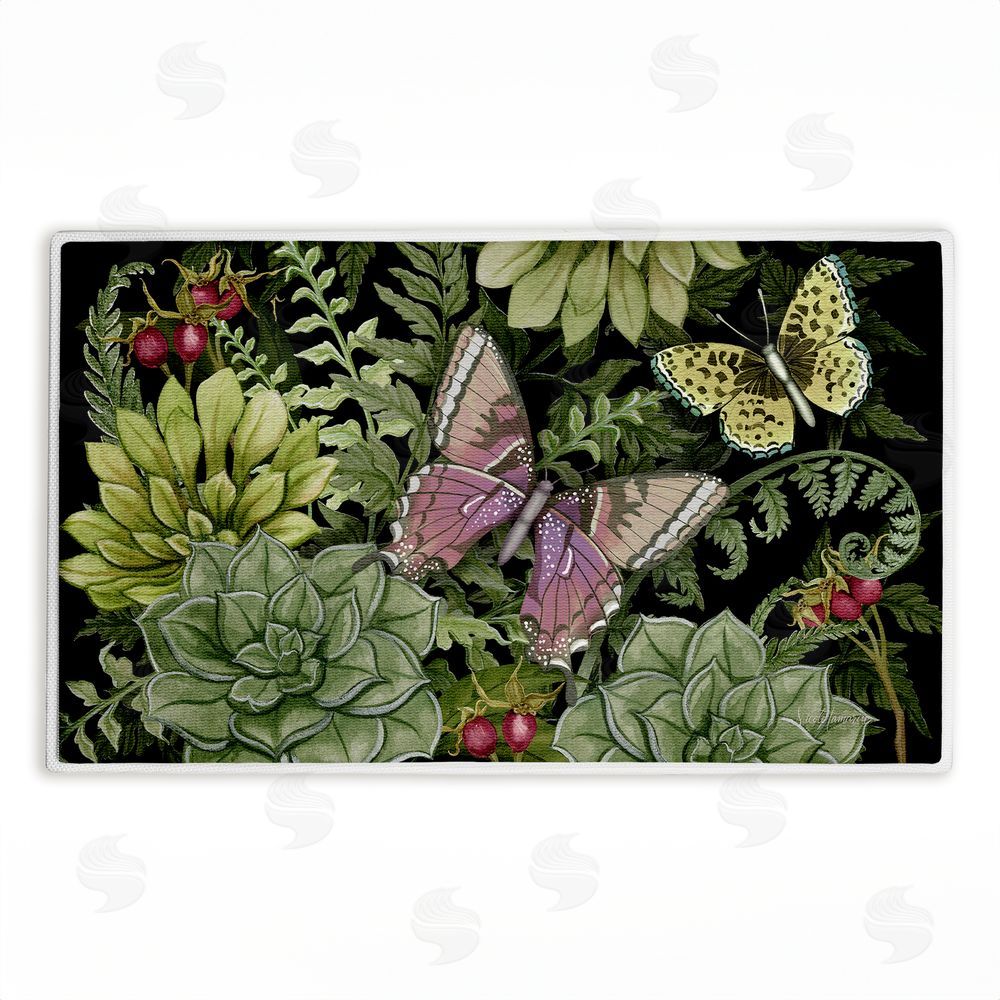Nicole Tamarin | Dark Succulents Midnight Garden Plush Bath Mat