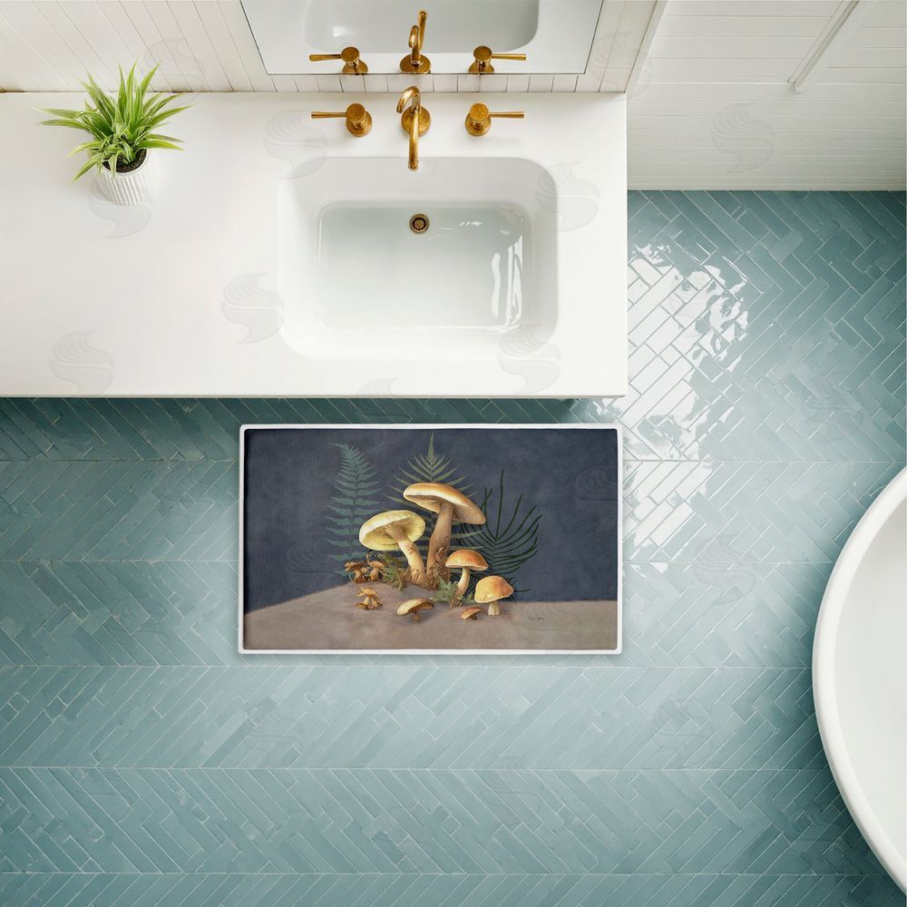 Tim Coffey | Mushrooms & Ferns on Blue Plush Bath Mat