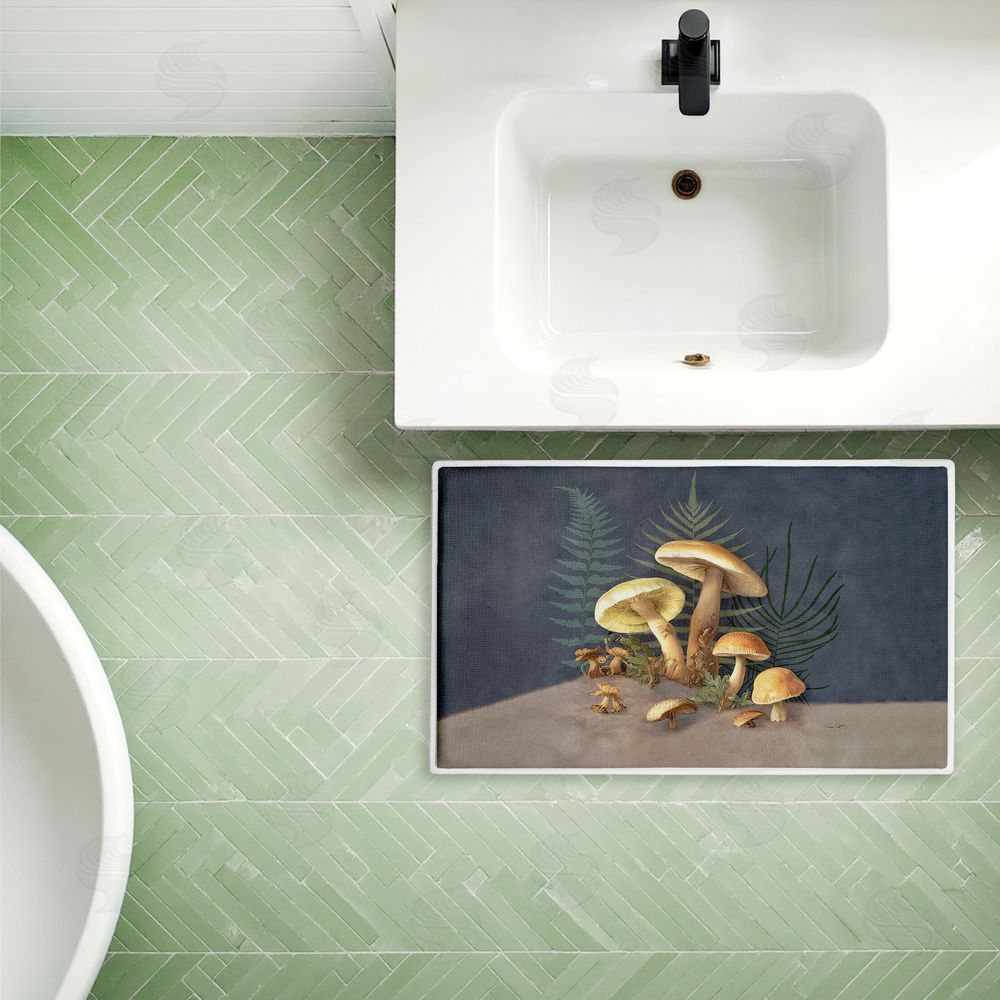 Tim Coffey | Mushrooms & Ferns on Blue Plush Bath Mat