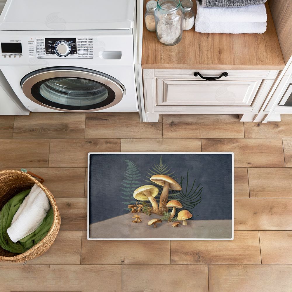 Tim Coffey | Mushrooms & Ferns on Blue Plush Bath Mat