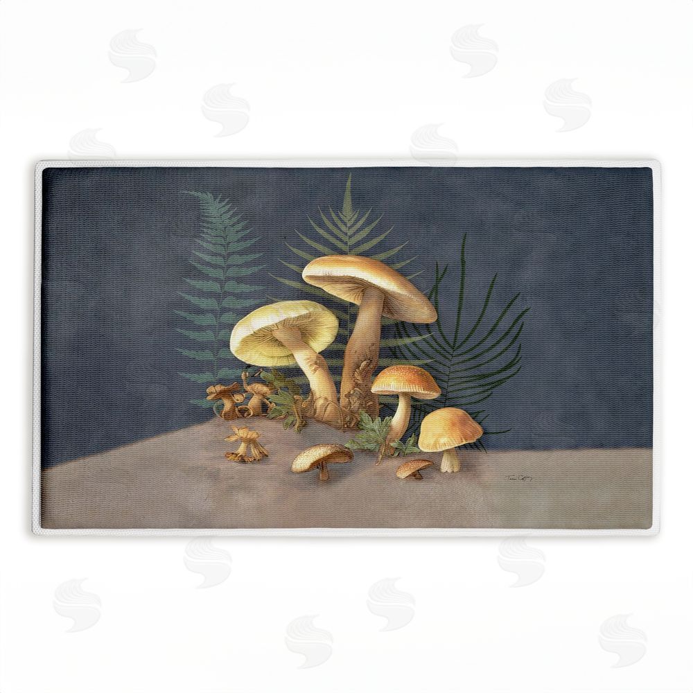 Tim Coffey | Mushrooms & Ferns on Blue Plush Bath Mat