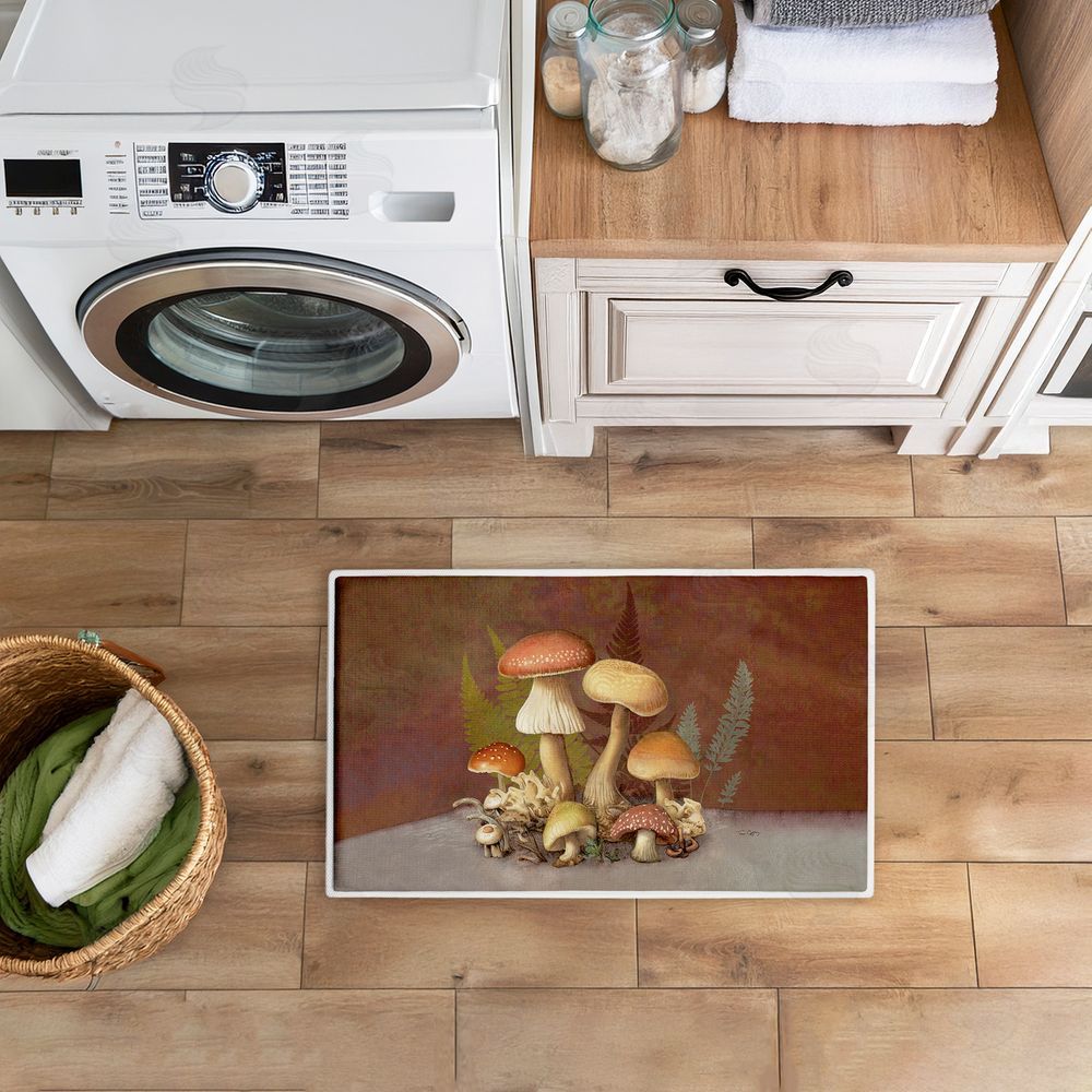 Tim Coffey | Mushrooms & Ferns on Brown Plush Bath Mat