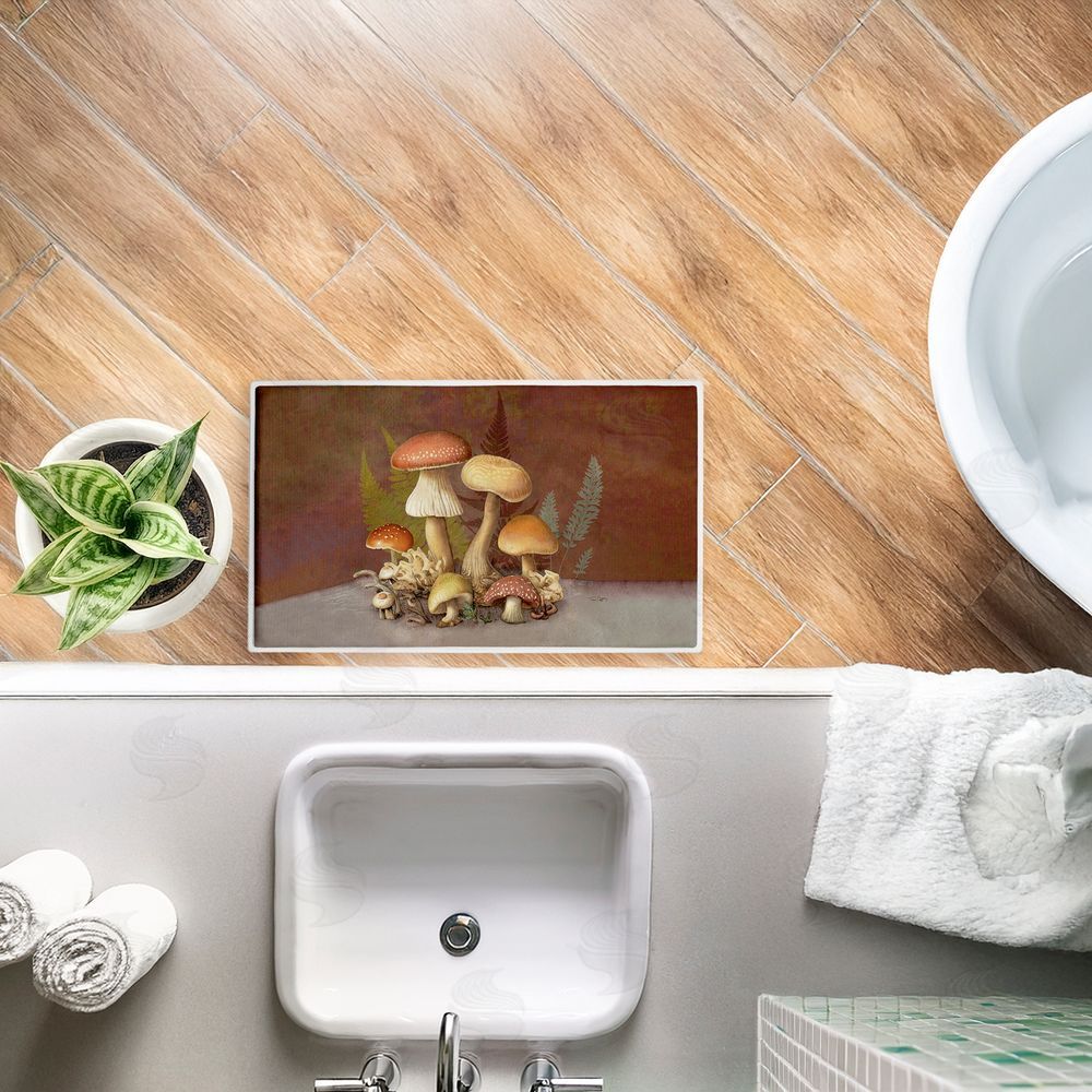 Tim Coffey | Mushrooms & Ferns on Brown Plush Bath Mat