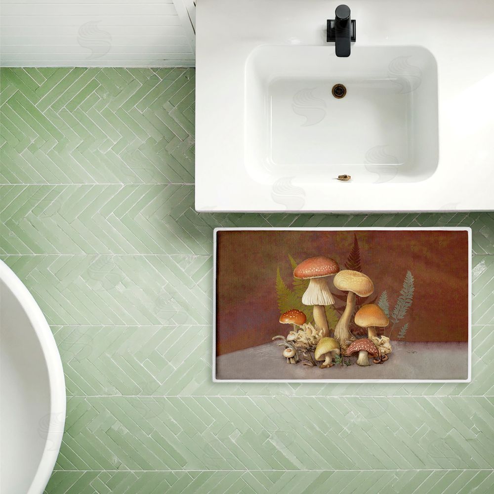 Tim Coffey | Mushrooms & Ferns on Brown Plush Bath Mat