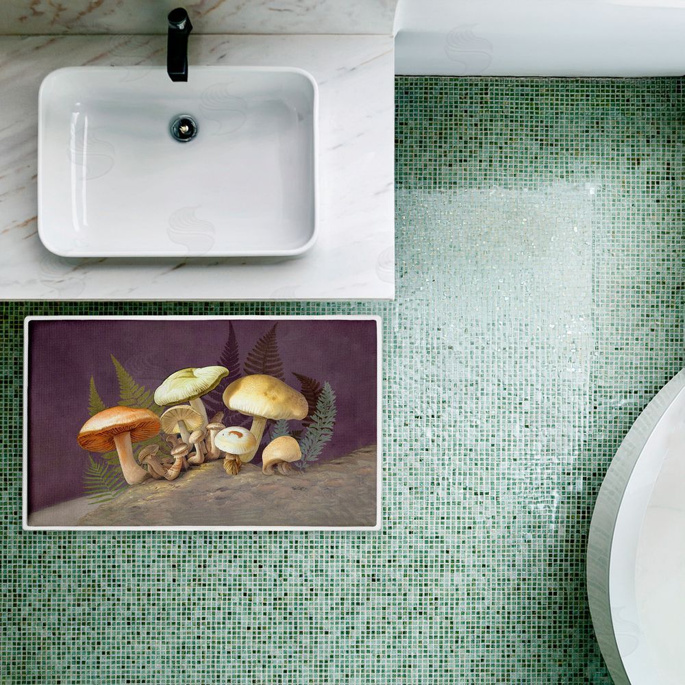 Tim Coffey | Mushrooms & Ferns on Purple Plush Bath Mat