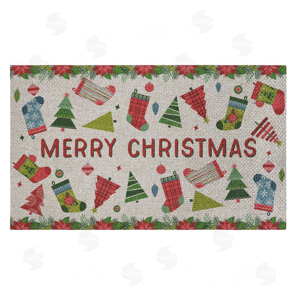 Suzanne Nicoll | Christmas Merriment Stockings Faux Sisal Door Mat