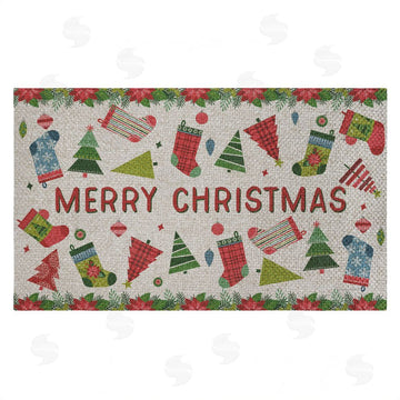 Suzanne Nicoll | Christmas Merriment Stockings Faux Sisal Door Mat