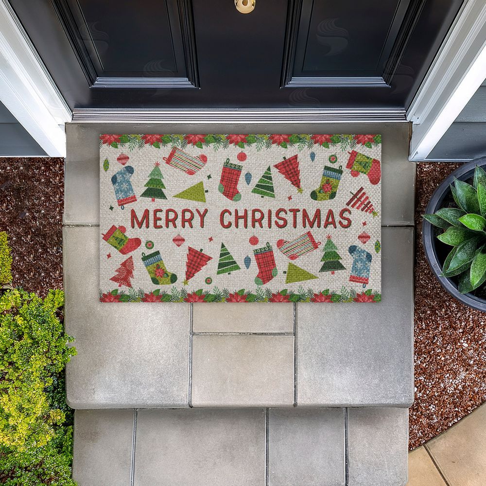 Suzanne Nicoll | Christmas Merriment Stockings Faux Sisal Door Mat