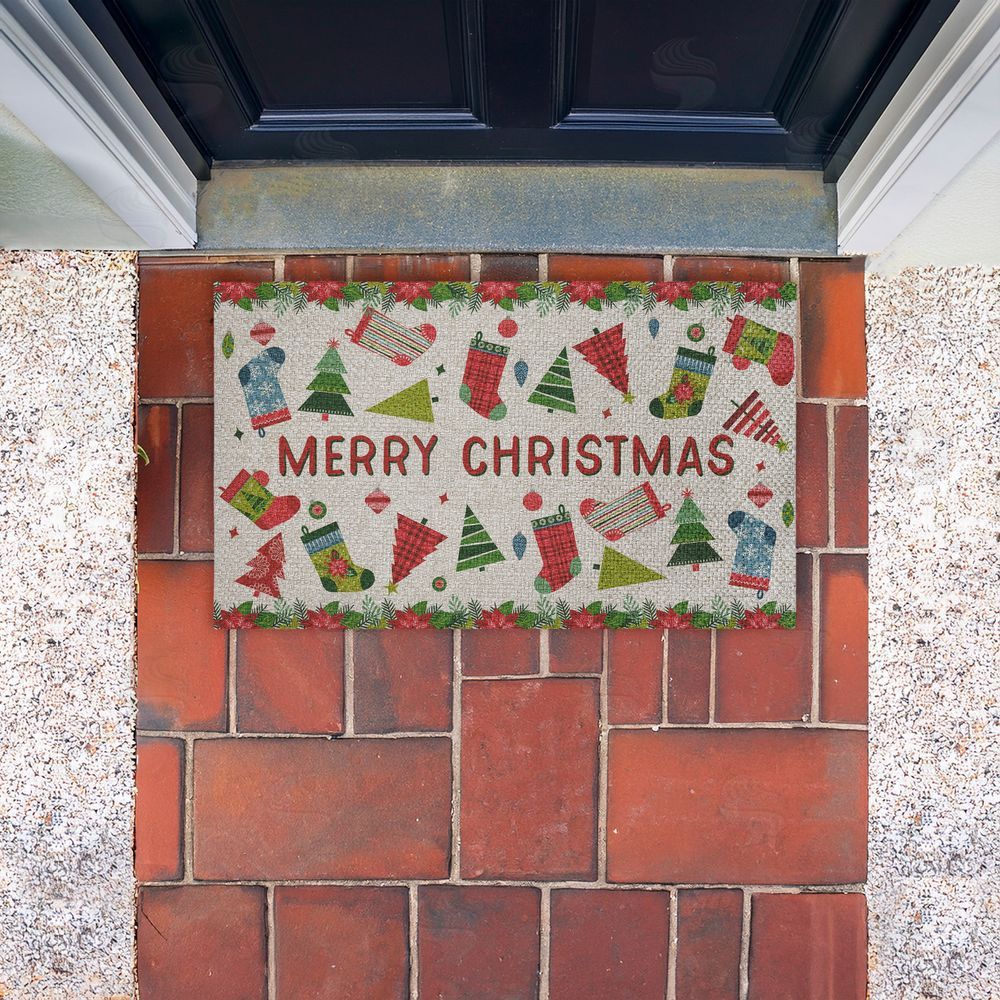 Suzanne Nicoll | Christmas Merriment Stockings Faux Sisal Door Mat