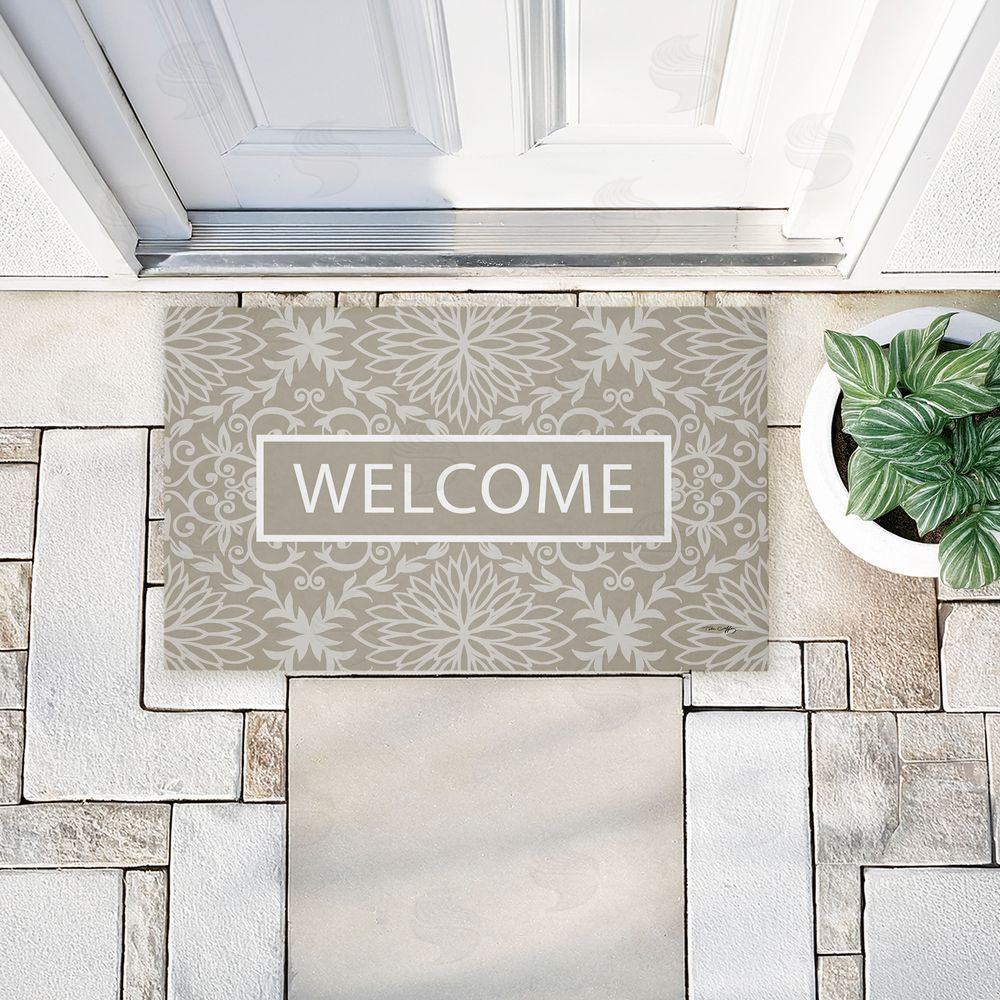 Tim Coffey | Green Damask Welcome Non-Woven Door Mat