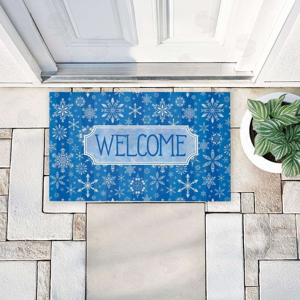 Tim Coffey | Welcome Blue Falling Snowflakes Non-Woven Door Mat