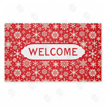 Tim Coffey | Welcome Red Snowflake Fractals Non-Woven Door Mat