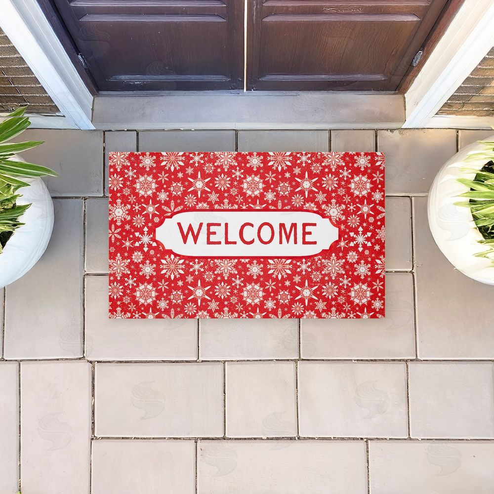 Tim Coffey | Welcome Red Snowflake Fractals Non-Woven Door Mat