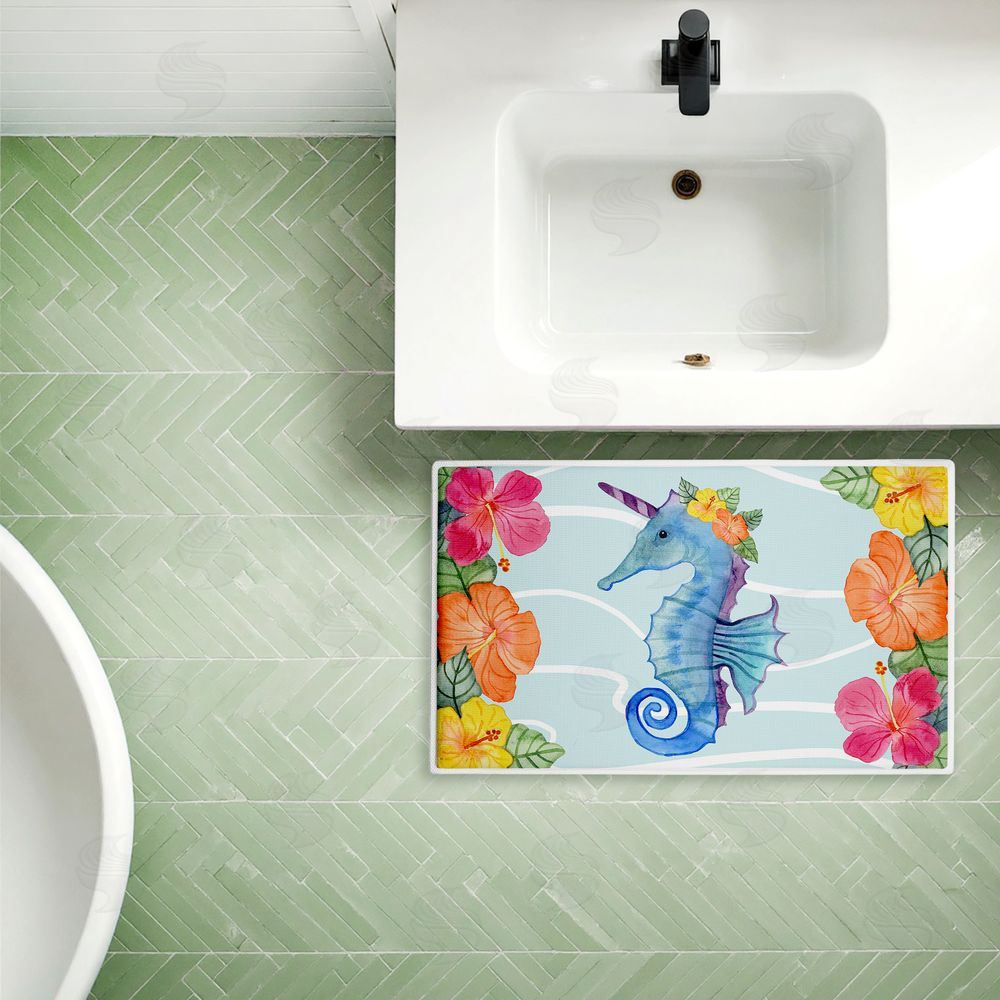 Audrey Jeanne Roberts | Unicorn Seahorse & Hibiscus Plush Bath Mat