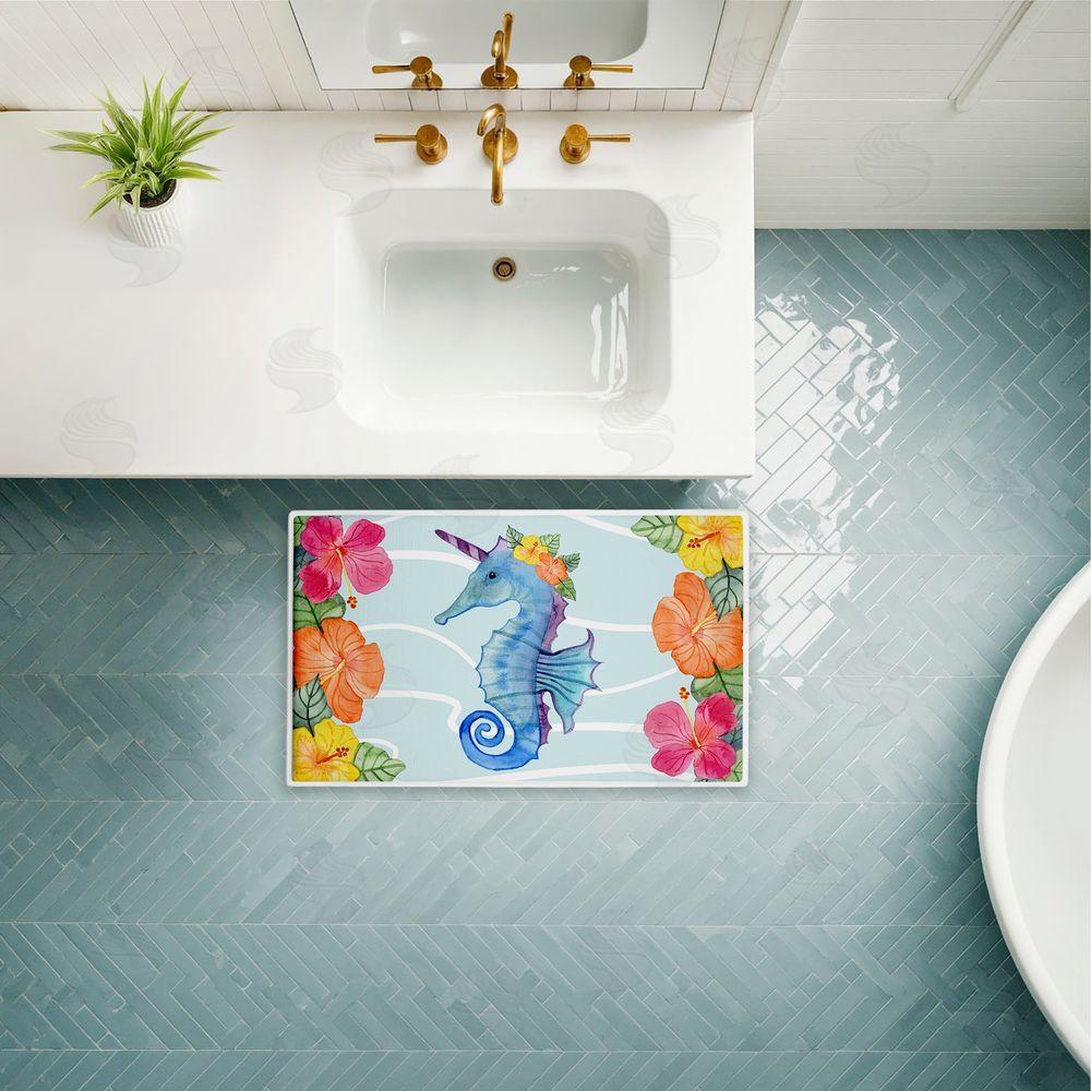 Audrey Jeanne Roberts | Unicorn Seahorse & Hibiscus Plush Bath Mat
