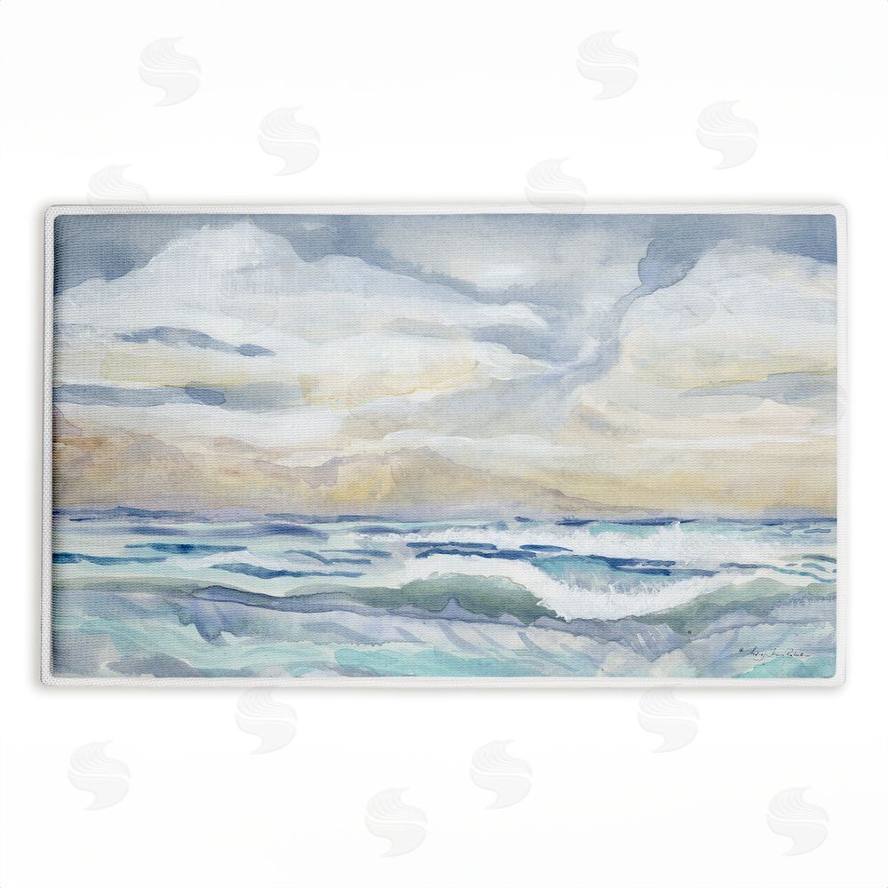 Audrey Jeanne Roberts | Tranquil Watercolor Waves Plush Bath Mat
