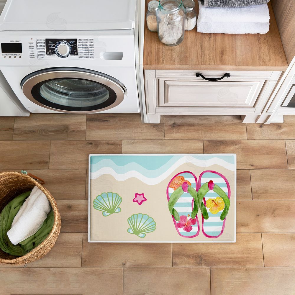 Audrey Jeanne Roberts | Flip Flops on Beach Shore Plush Bath Mat